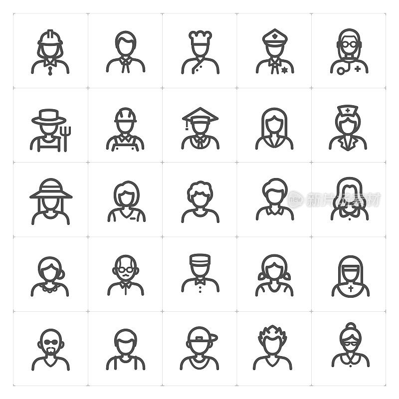 Icon set - Avatar and People icon outline stroke vector illustration on white background